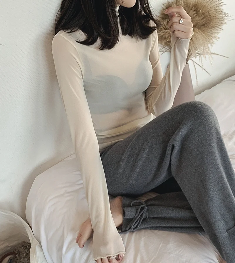 레이스 폴라 긴팔 티셔츠 가을 레이어드 블라우스 이너웨어 상세3