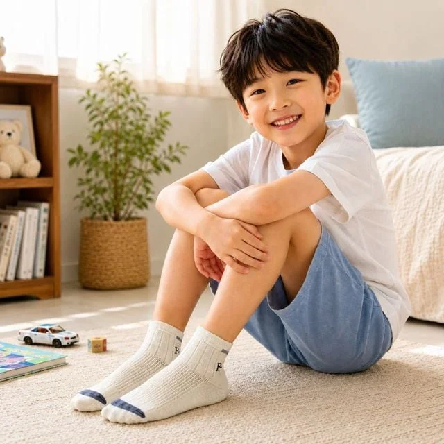 아이보리 메쉬양말 남아 발목양말 초등학생 여름