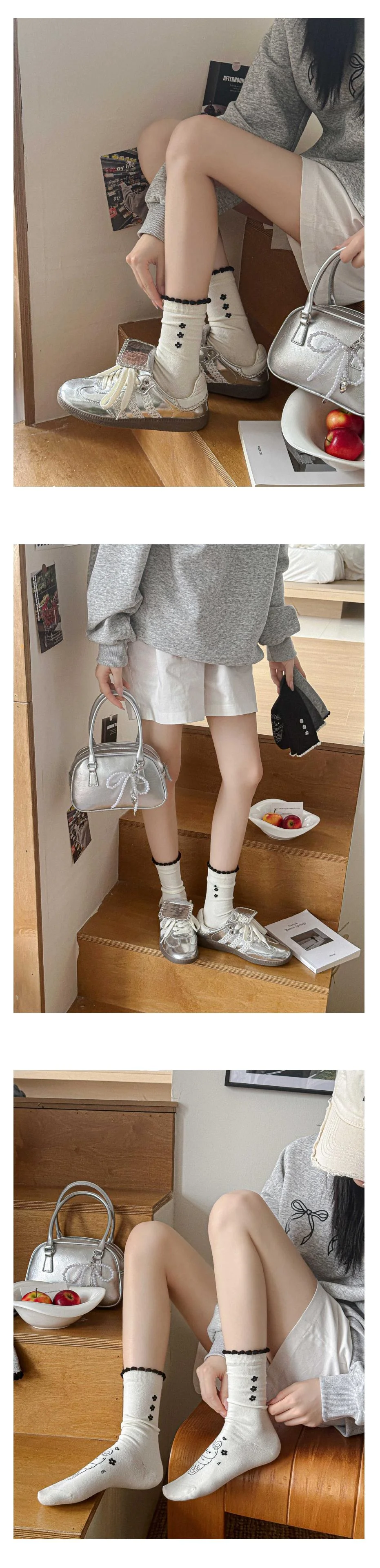 아이스크림 토끼양말 귀여운양말 꽃무늬양말 4컬러 세트 상세3