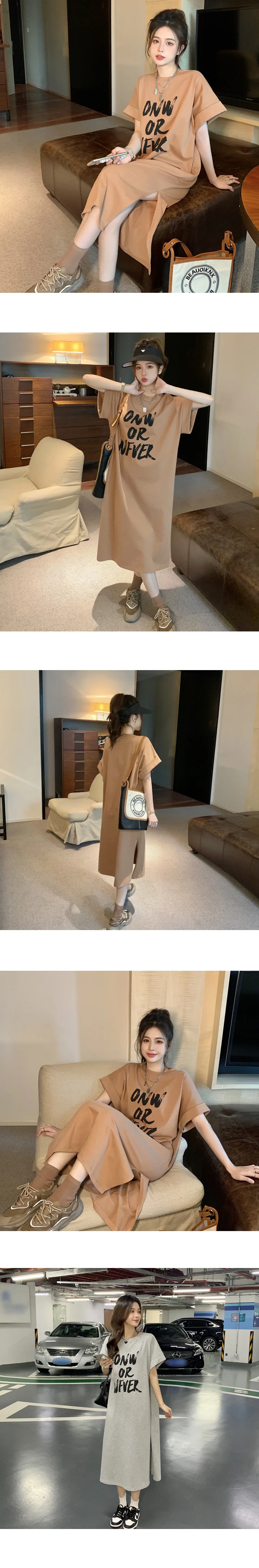 롱 원피스 레터링 박스핏 홈웨어 데일리룩 루즈핏 원피스 상세3
