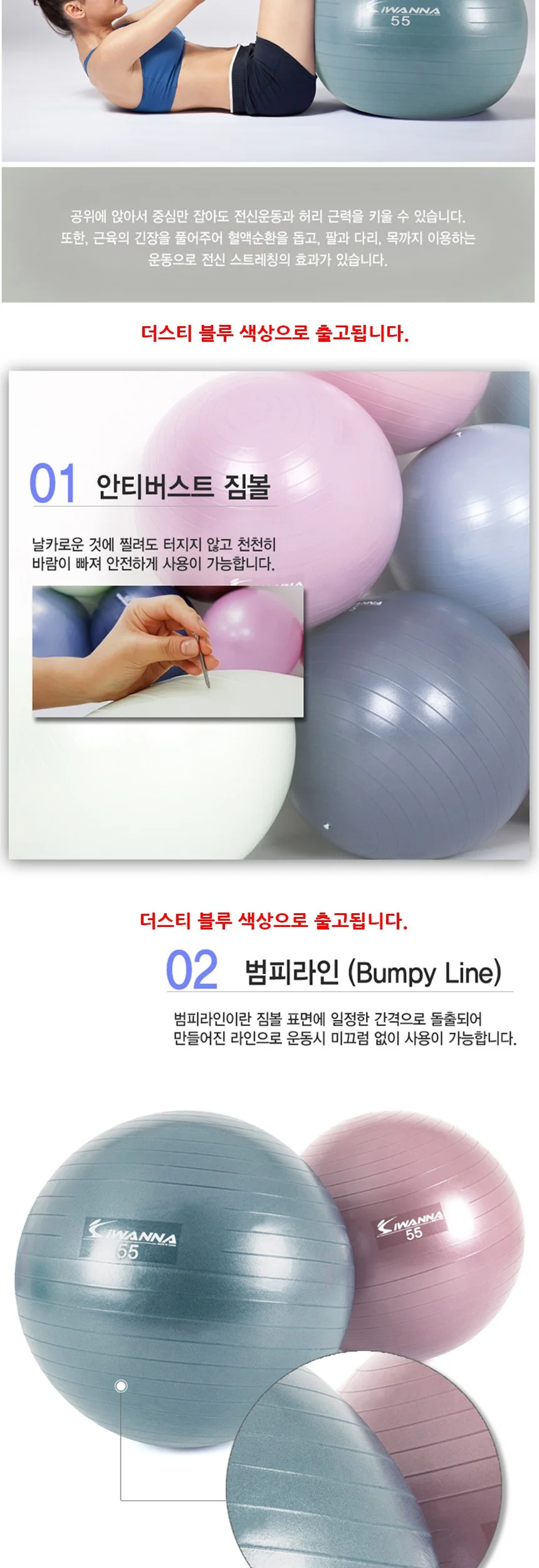 안티버스트 짐볼 55cm 더스티 블루 상세3