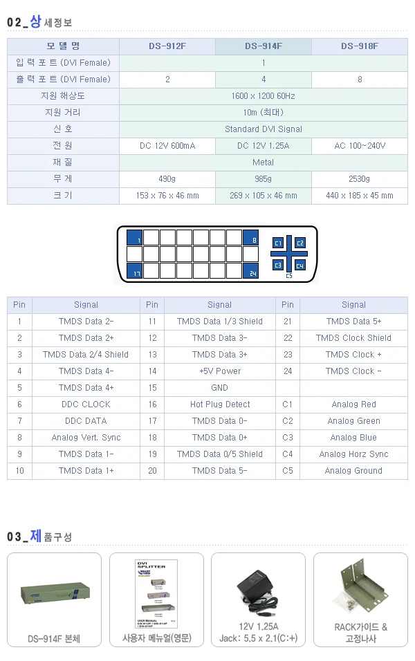 모니터 분배기 DVI 1대4 오디오 신호 영상 분배기 상세3
