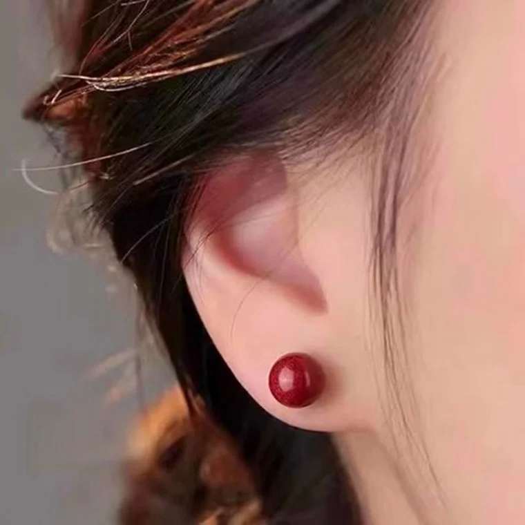 S925 붉은빛 진사 사이즈별 스터드 액막이 귀걸이