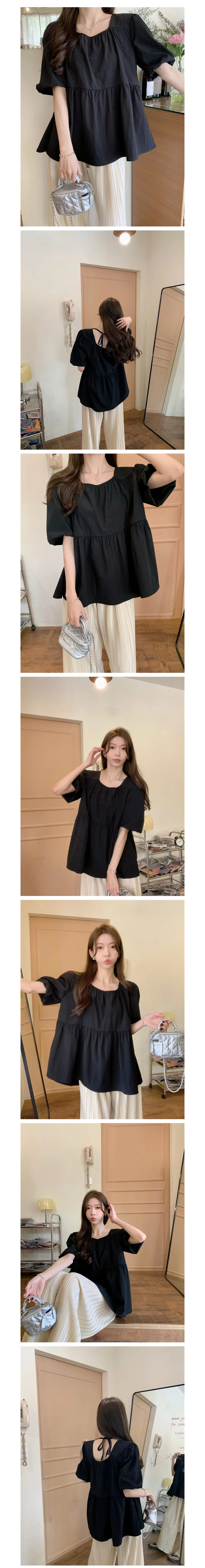 퍼프 백리스 블라우스 카라 캐주얼 A라인 데일리 상세1