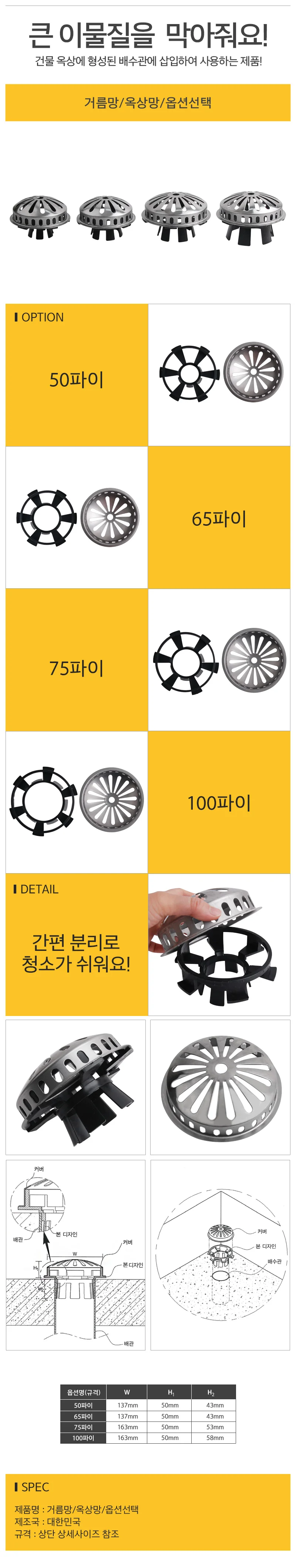 거름망 옥상망 옥상트랩 하수구거름망 배수구덮개 망 상세1