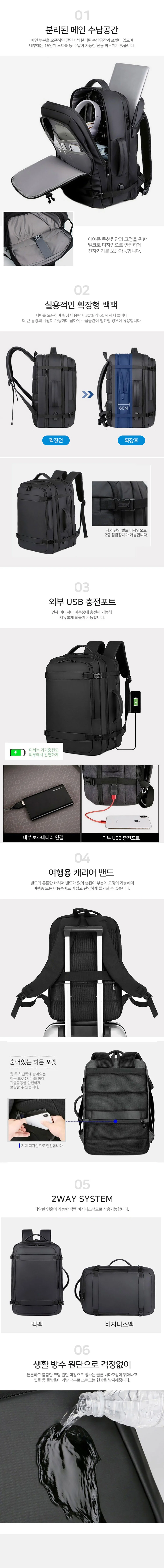 남성 대학생 직장인 배낭 백팩 노트북 수납 여행 가방 상세3