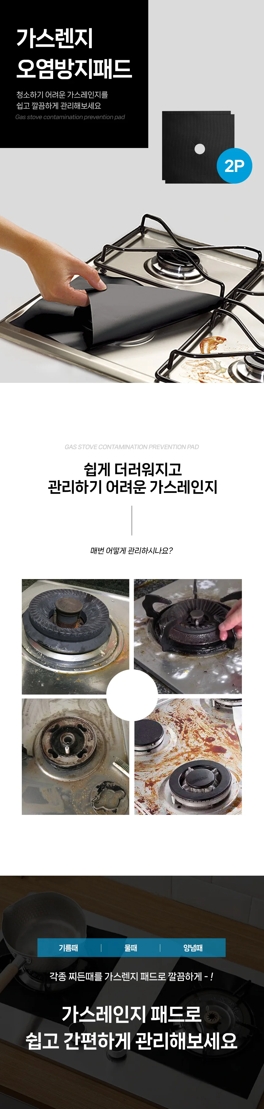 가스레인지 오염 방지 청소 커버 덮개 보호 패드 2P 상세1