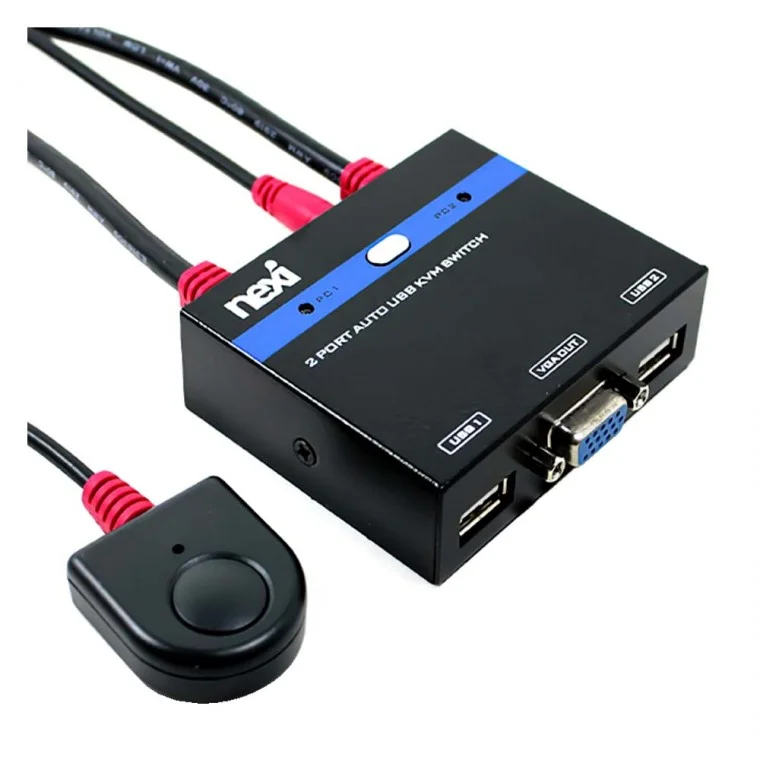 USB KVM스위치 2포트 500MHz 일체형타입 케이블 PC연결 2대제어 고화질영상 컴퓨터 데스크탑