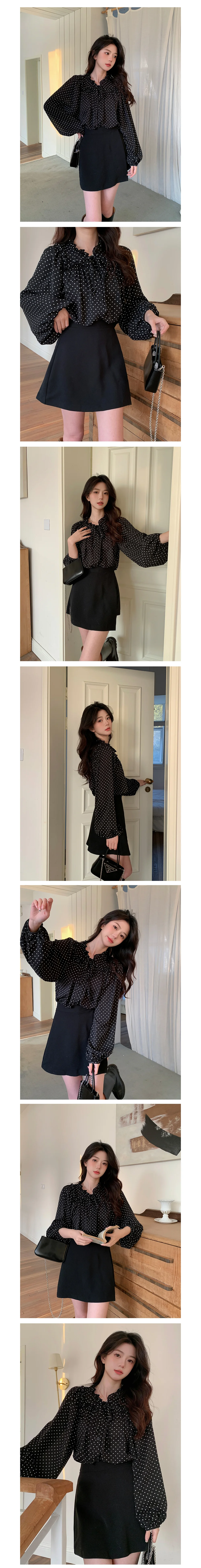 도트 리본 프릴 퍼프 소매 긴팔 봄 블라우스 도트블라우스 땡땡이블라우스 상세2
