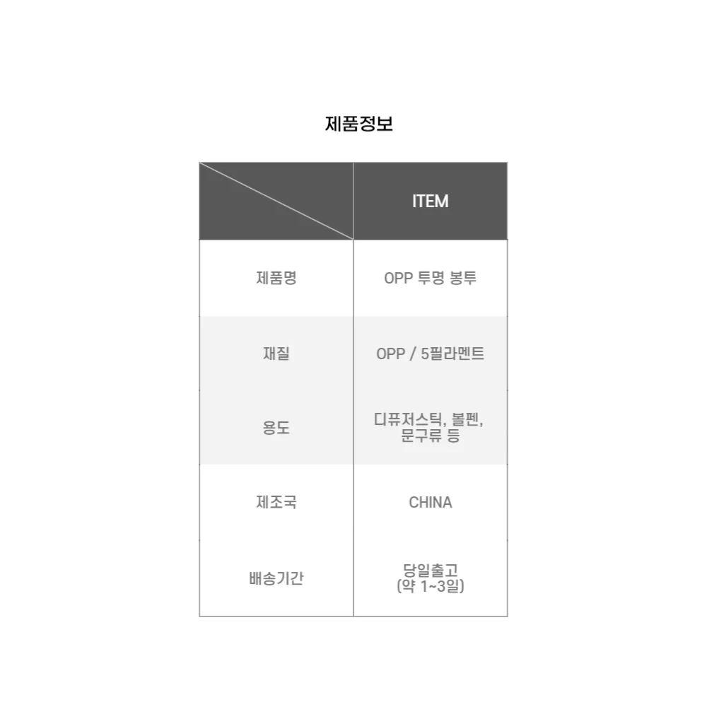 디퓨저스틱 볼펜 OPP 접착식 봉투 100매 상세2