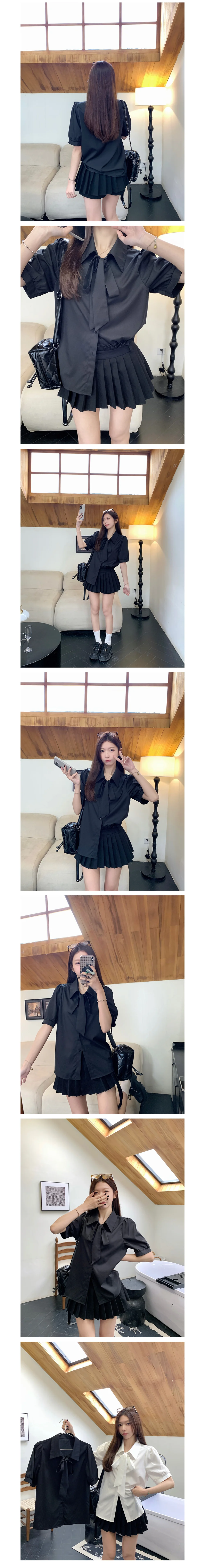 단아한 단정한 리본 타이 카라 셔츠 블라우스 카라블라우스 캐주얼블라우스 상세3