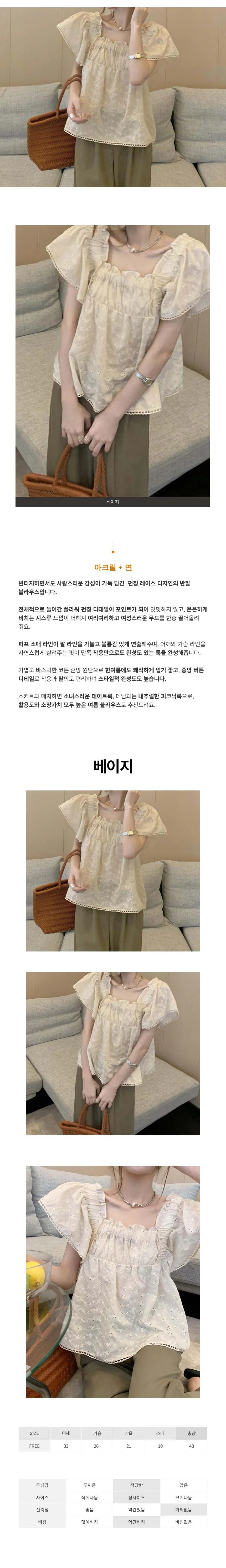 레이스 블라우스 펀칭 반팔 셔츠 여성 데이트 상세1
