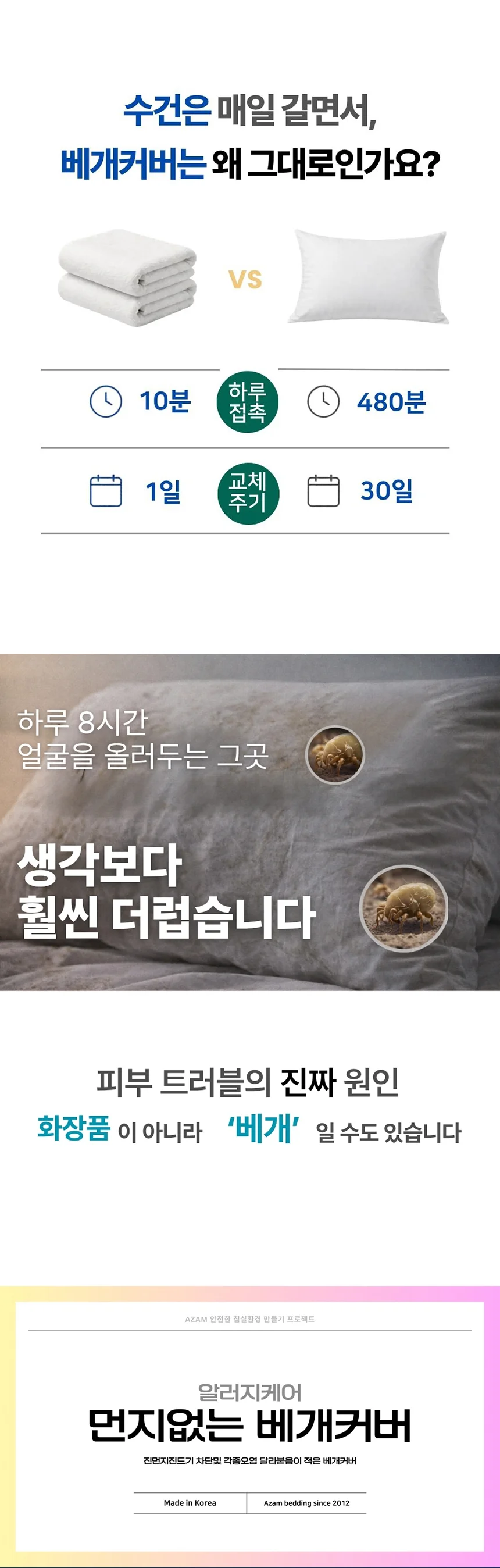 베개 57사이즈 아잠 알러지케어 베개커버 집먼지진드기차단 가정 상세3