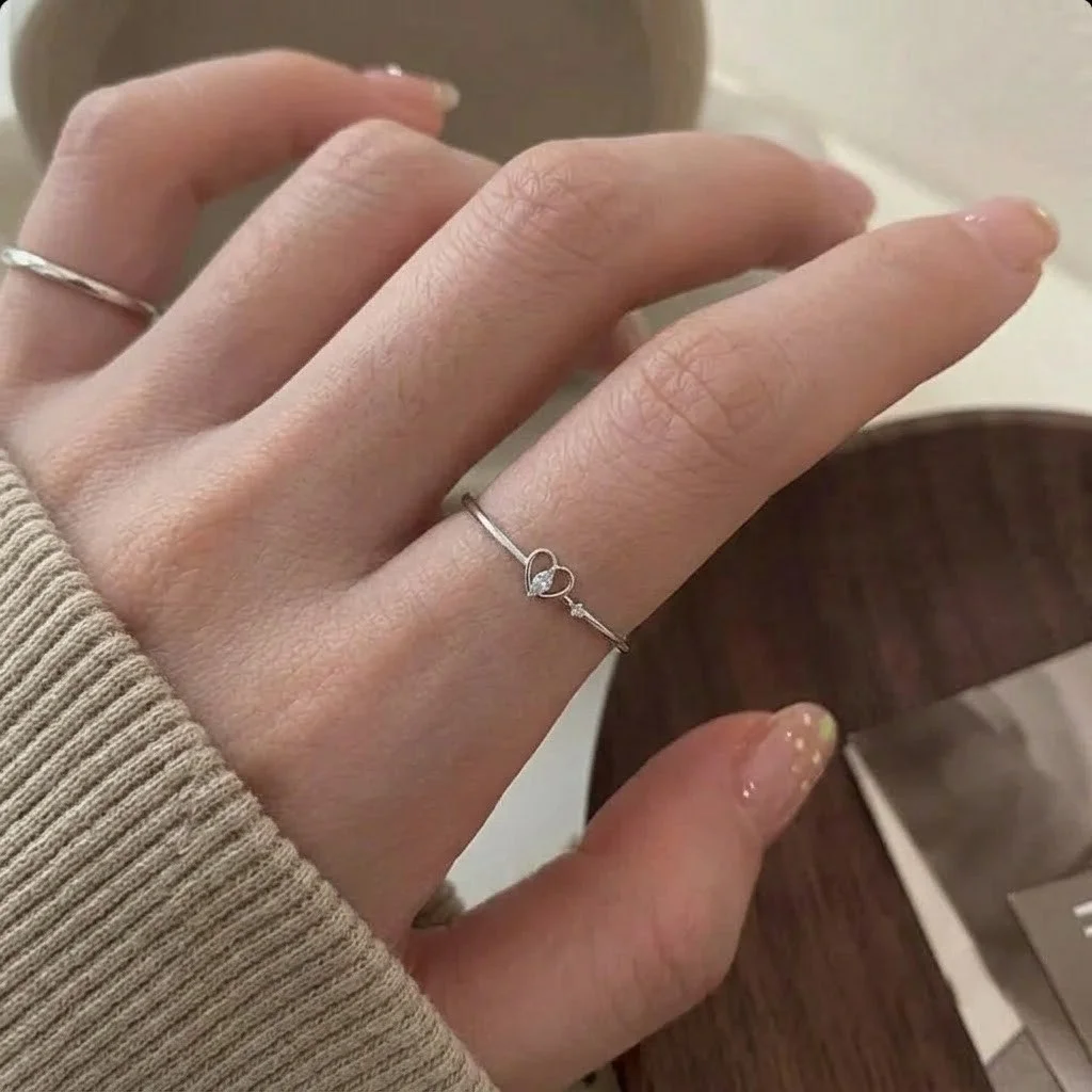 국내제작 미니 하트 큐빅 오픈링 여성 데일리 반지 로즈골드 골드 실버 상세5