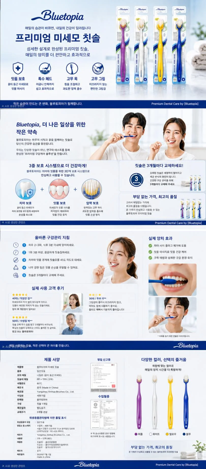 블루토피아 와이드 이중 미세모 칫솔(이중케어) 10p 상세1