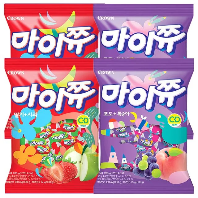 크라운 마이쮸 딸기사과맛 288g x 2개 +포도복숭아맛 288g x 2개 총 4개