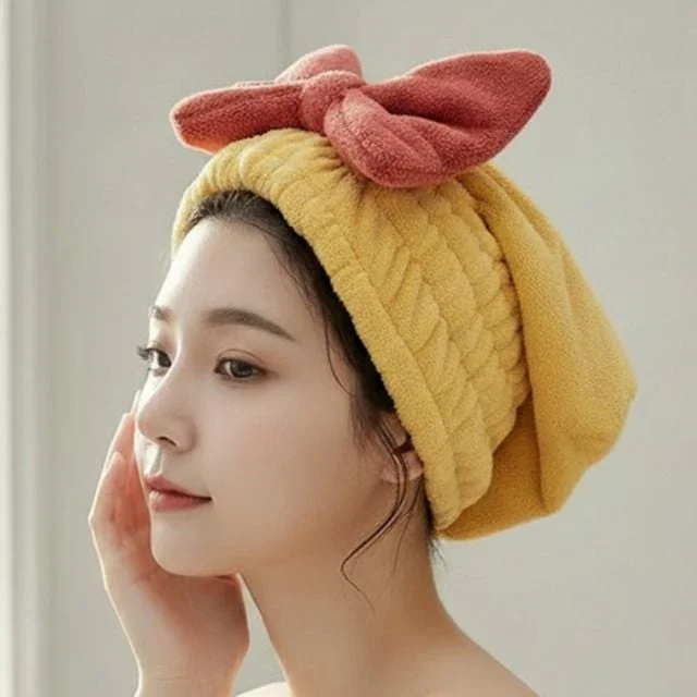 빅 리본 새워 헤어캡 1P 타올 모자 수분 흡수 세안 수건 샤워 샤워캡