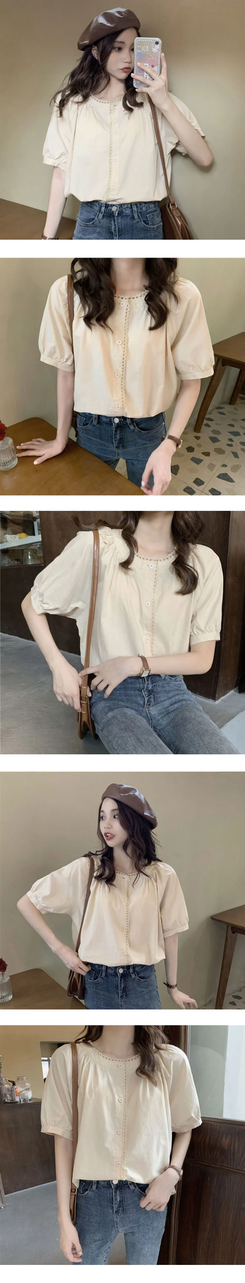 레이스 블라우스 여름 소재 쿨링 셔츠 상세3