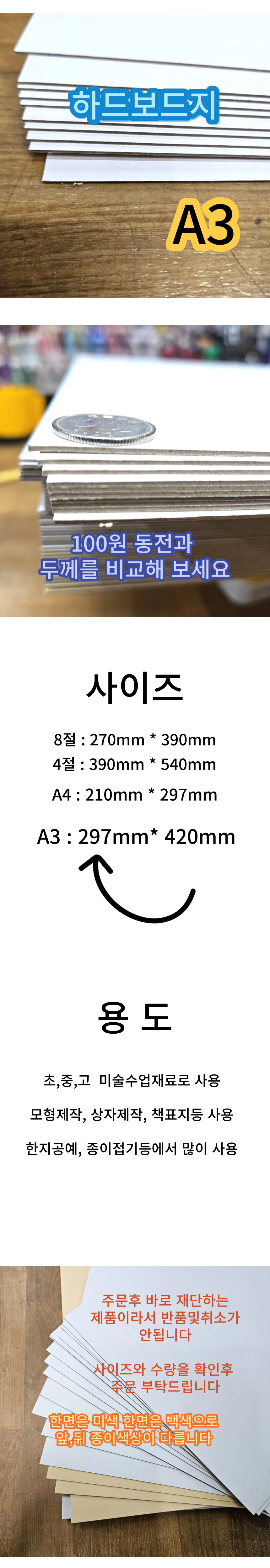 A3 사이즈 하드보드지 두꺼운 딱딱한 종이 모형제작 보드지 10매 상세1