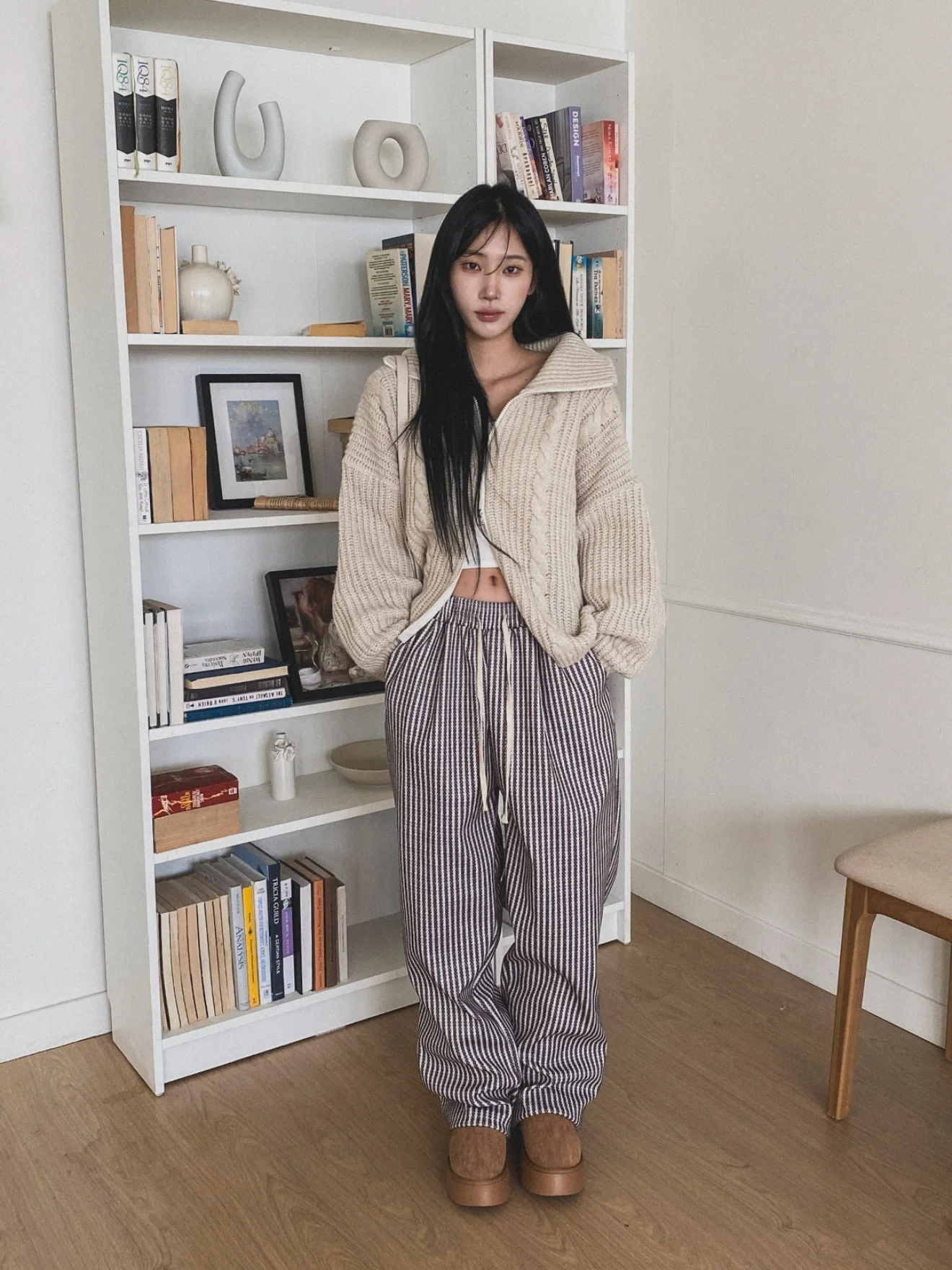 일자 바지 자가드 패턴 밴딩 팬츠 2컬러 편한 면바지 상세1