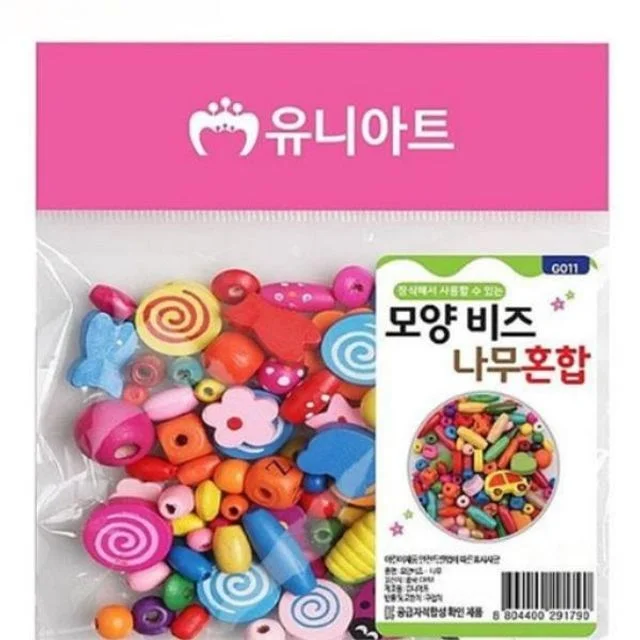 나무 공예 비즈 공예용 나무 비즈 색색깔 목걸이 팔찌 재료 만들기 미술 놀이