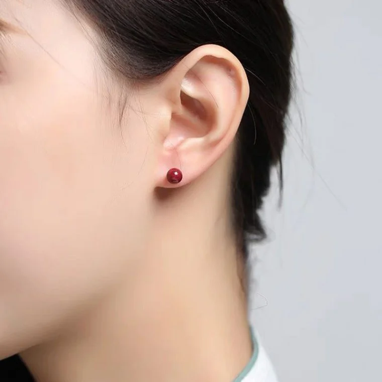S925 붉은빛 진사 사이즈별 스터드 액막이 귀걸이 6mm