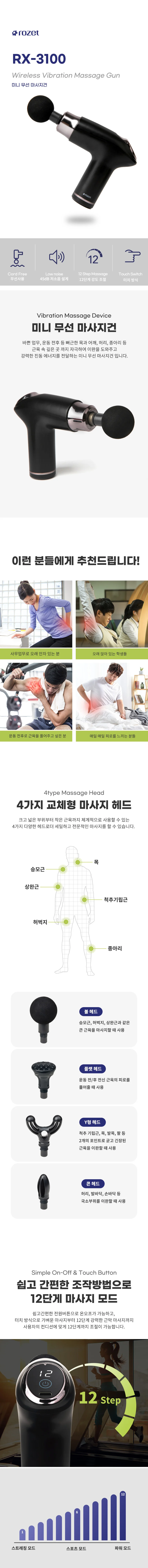 rozet 마사지건 미니 무선 진동 초경량 RX-3100 상세1