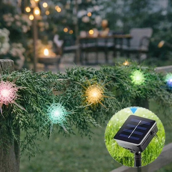 태양광 조화 가랜드 줄조명 넝쿨 행잉플랜트 LED 전구 캠핑 테라스 벽 장식 조명 5.5m