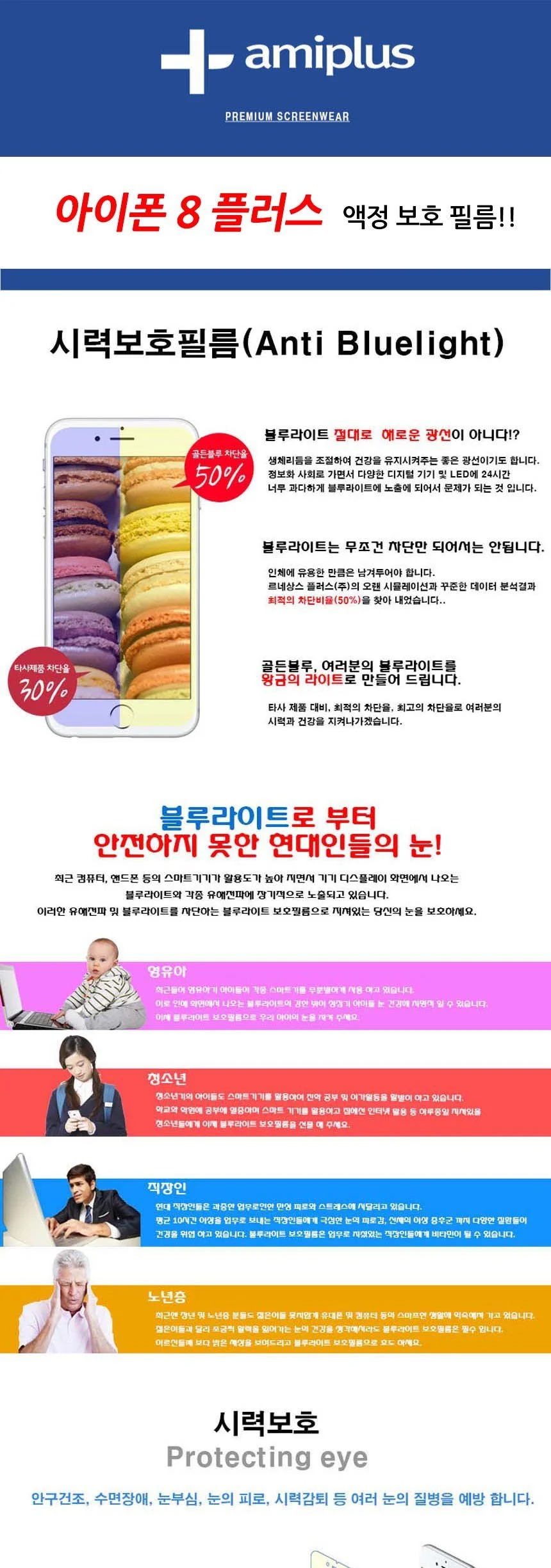 아이폰8 플러스 시력보호 액정보호필름 2매입 상세2
