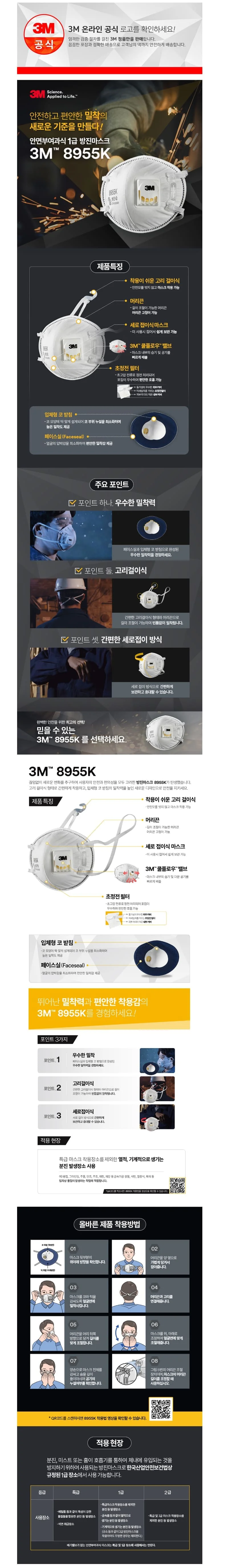 3M 방진 마스크 분진 밸브 마스크 1급 화이트 10p 상세2