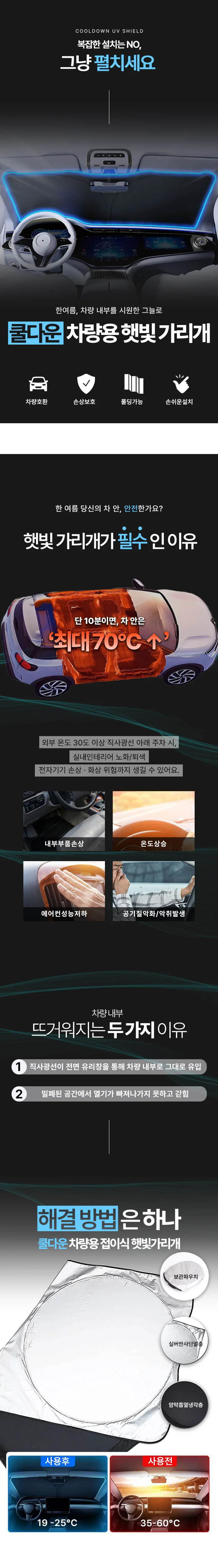 원터치 쿨다운 차량용 햇빛가리개 / 앞유리 전면 차단막 자외선차단 상세2