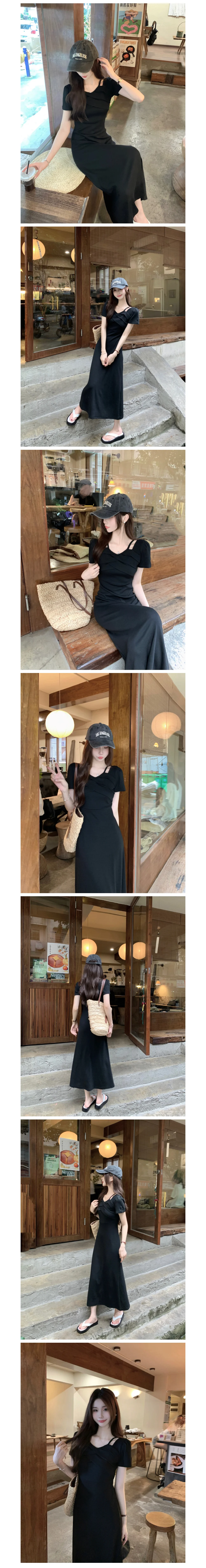 트임 셔링 슬림 원피스 캐주얼 휴가룩 면원피스 반팔 상세1