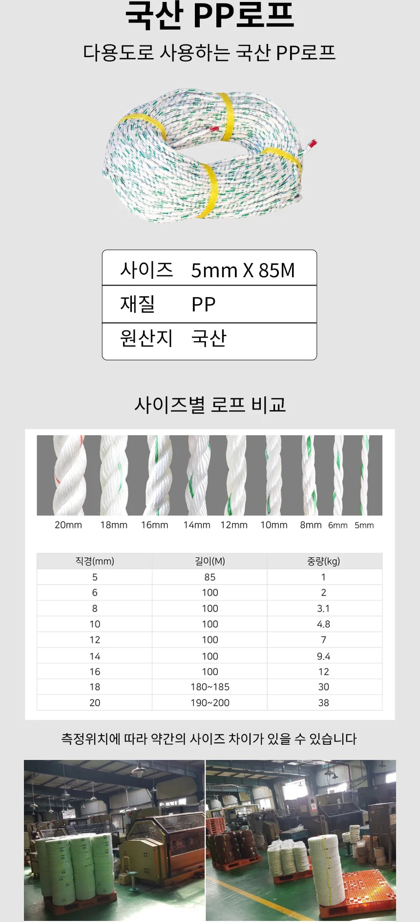 국산 PP로프 백색 5mm X 85M 상세1