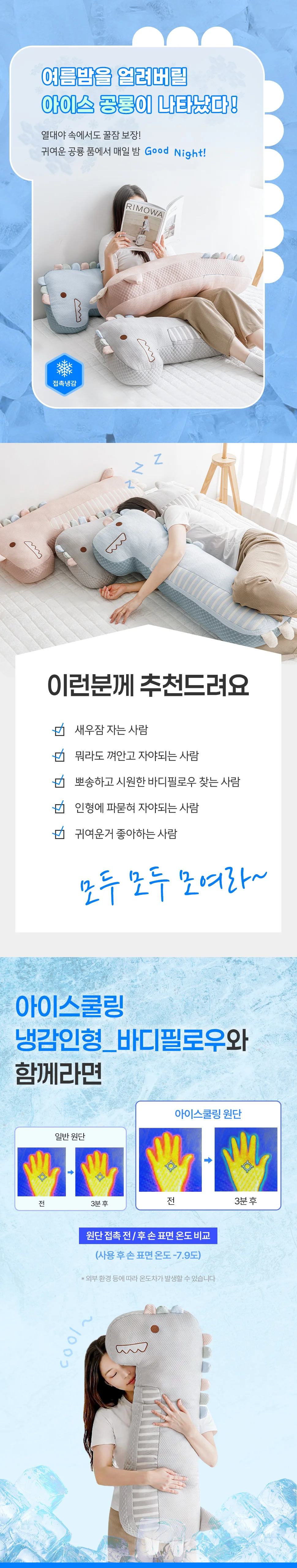 여름 자취방 인테리어 공룡 냉감 쿨링 베개 바디필로우 세트 상세1