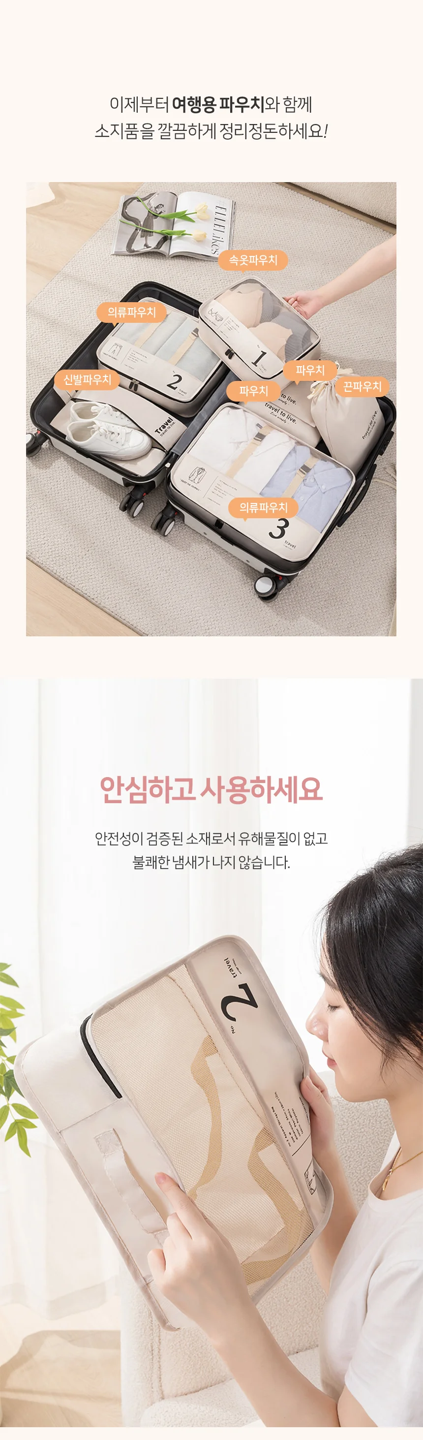 여행용 압축 파우치 세트 세면도구 가방 수납 정리 보관함 상세2