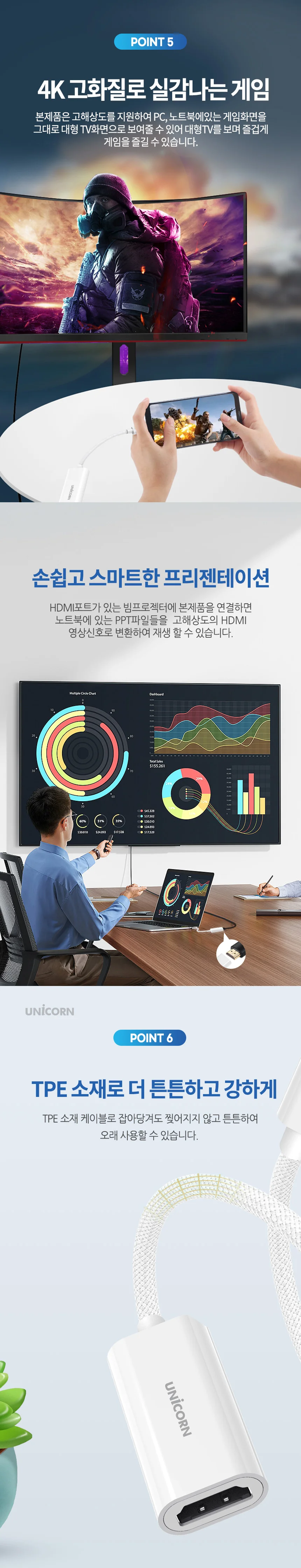 유니콘 USB Type-C to HDMI 변환젠더 컨버터 4K ULTRA HD 미러링 CH-100W 상세4