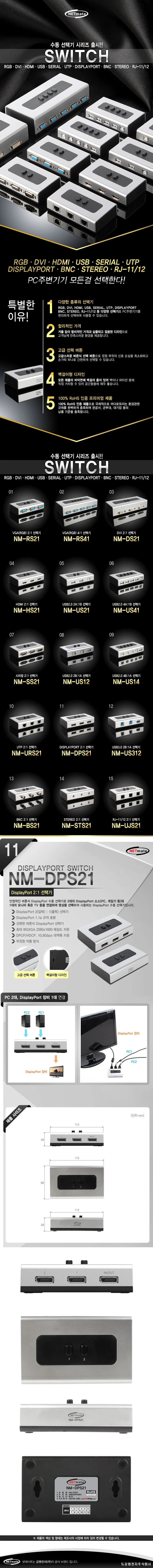 DisplayPort 2대1 수동 분배기 선택기 버튼형 DP포트 상세1