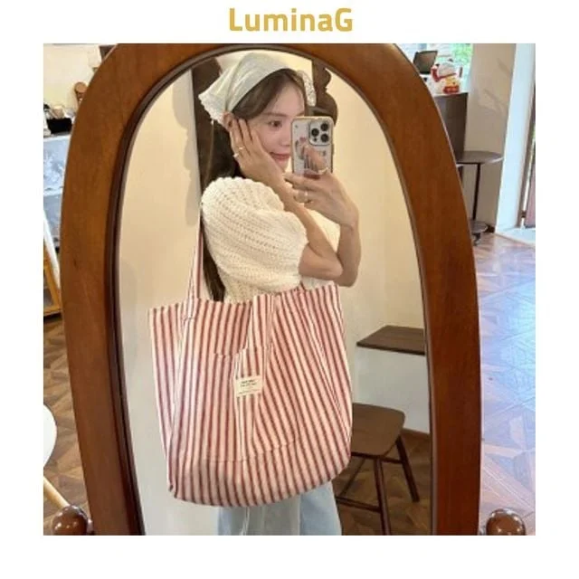 에코백 홀리데이 스트라이프 빅사이즈 코튼 소지품 수납 외출