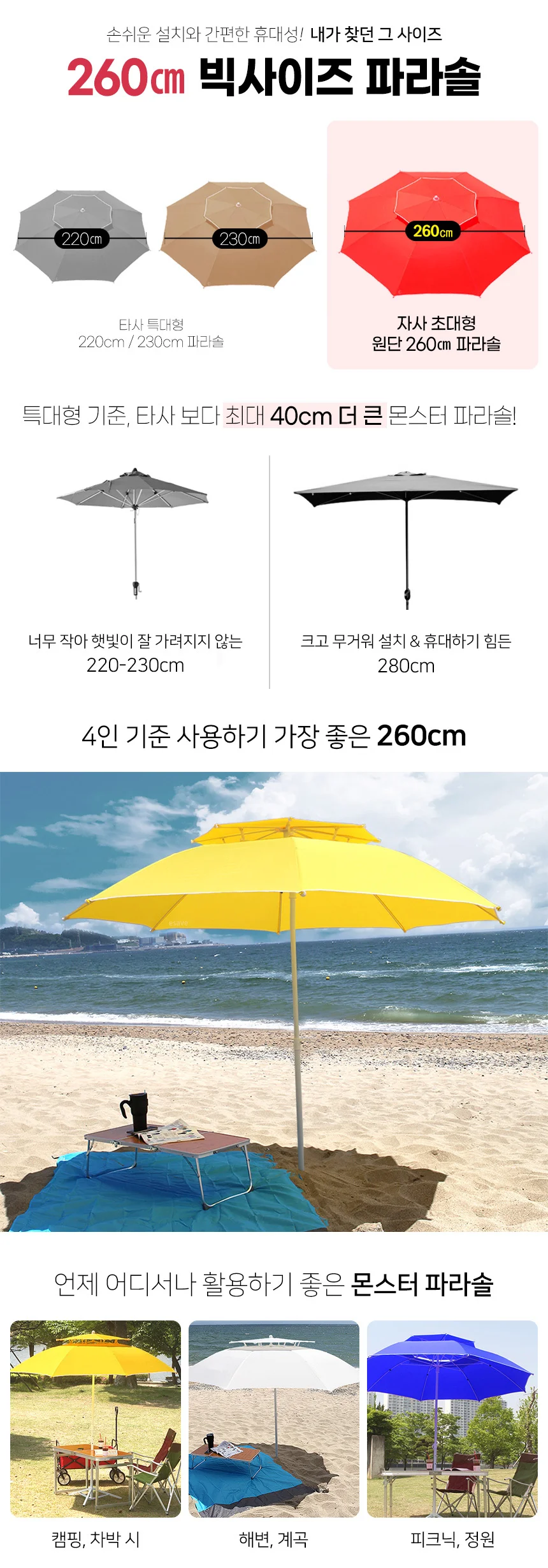 특대형 파라솔 몬스터 차광 그늘막 야외 캠핑 파라솔 상세3