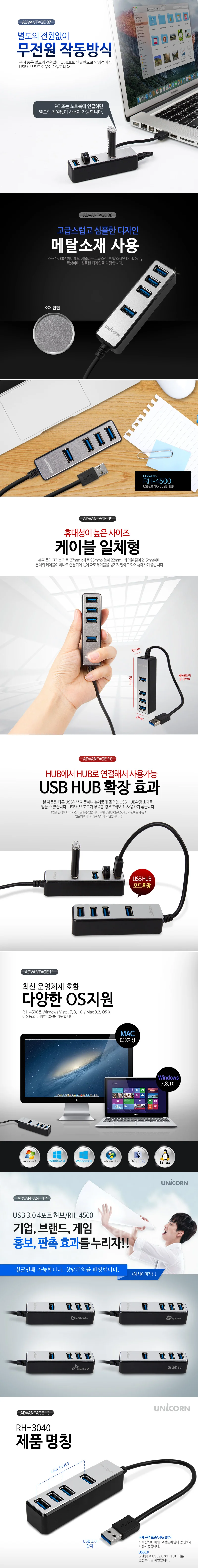 4 포트 usb usb 3.0 포트 고속 무전원 확장 데스크탑 노트북 장치 상세3