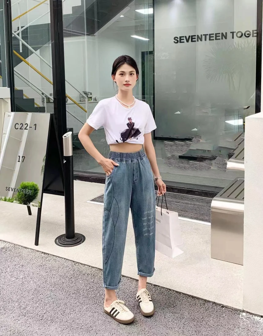 밴딩 데님 팬츠 여름 청바지 와이드 면바지 상세2