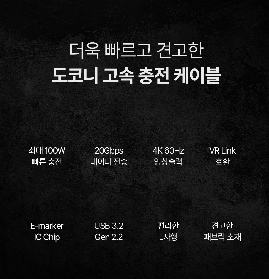 도코니 USB3.2 GEN2 4K C TO C L자형 고속충전케이블 20Gbps 상세2