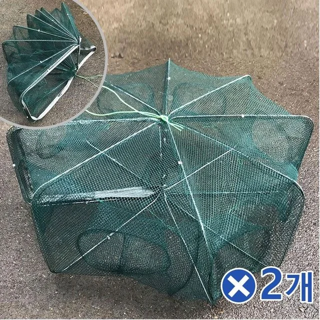 접이식 8구 물고기 새우 그물망 2개 바다 민물 낚시 사각 포획
