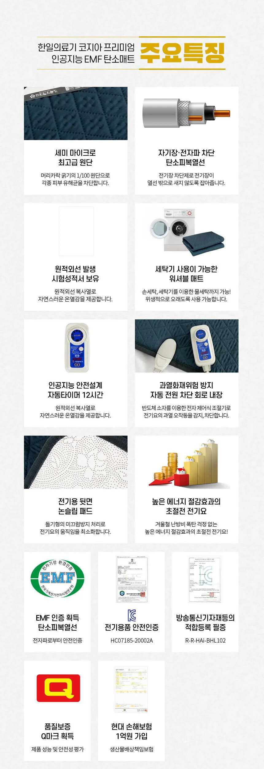 EMF 전자기장 차단 탄소매트 네이비 싱글 캠핑용 온열매트 상세5