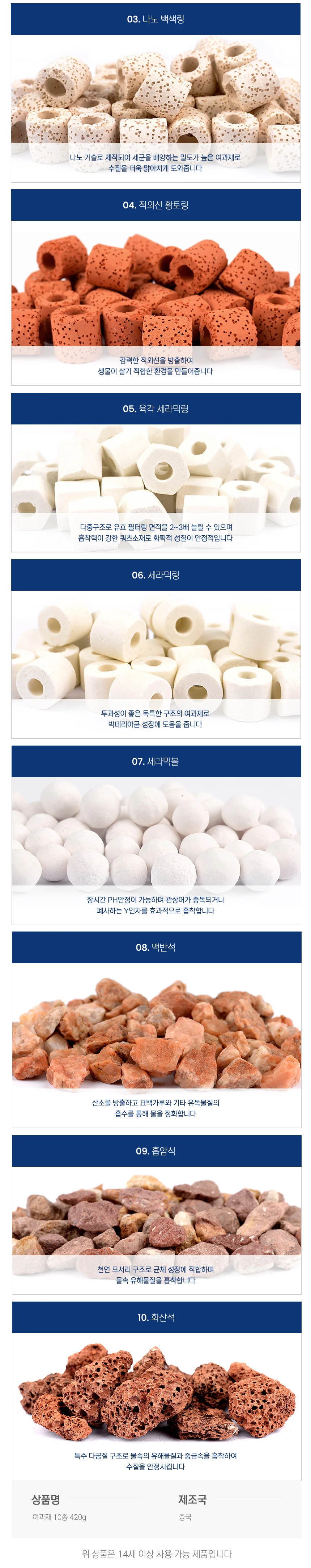 어항 스펀지 저면 상면 여과재 망 10가지 혼합 420g 상세2