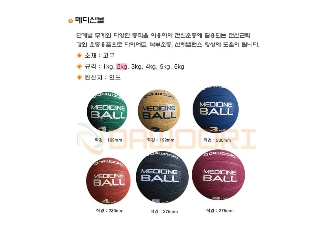 다우리 메디신볼 근력 운동 홈트레이닝 웨이트볼 2kg 상세2