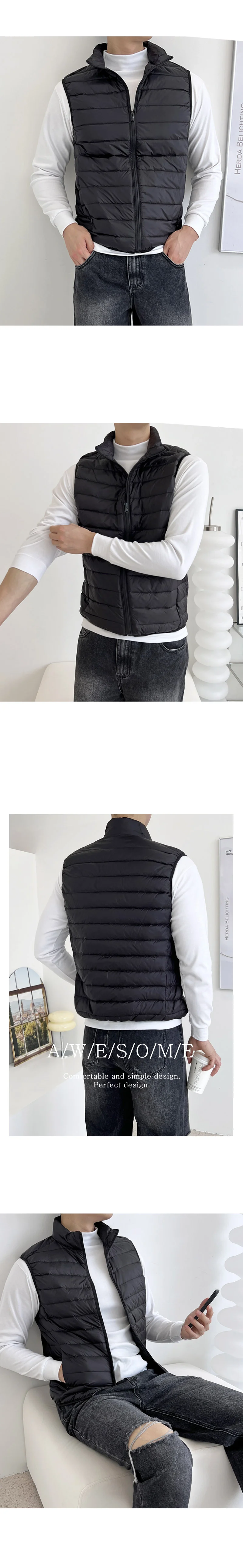 남자 하이넥 패딩 조끼 보온 방한 구스다운패딩 상세2