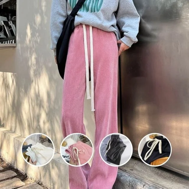 여자 여름바지 골지바지 쿨링 주름 몸빼 고무줄 통 밴딩 와이드 팬츠