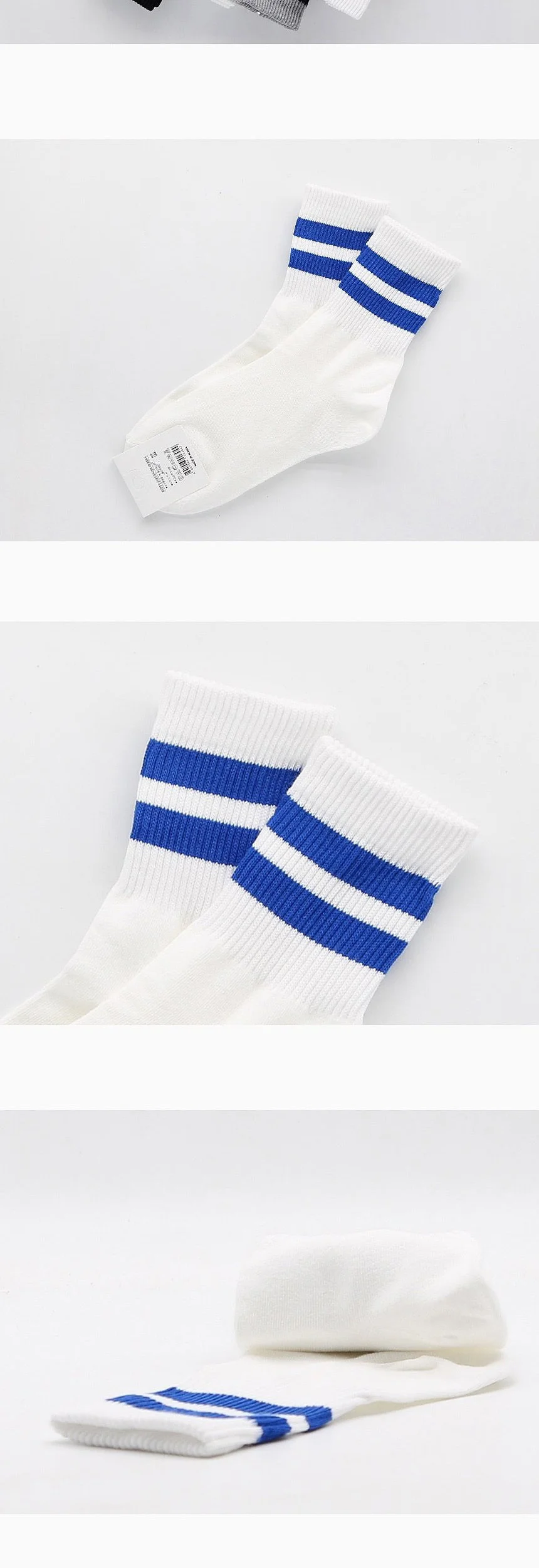 여성용 두줄 중목양말 여자양말 흰파 1켤레 상세3