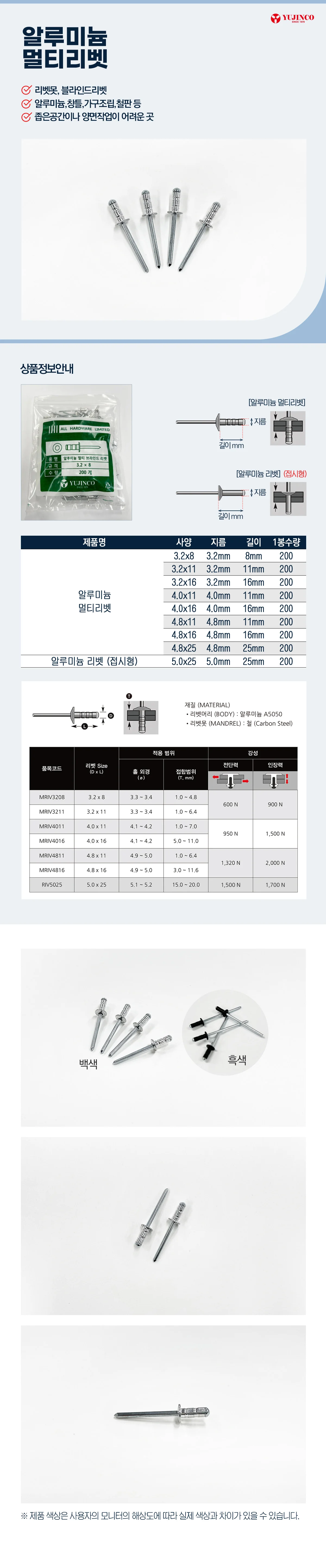 리벳핀 블라인드리벳 알루미늄리벳 400p 상세2
